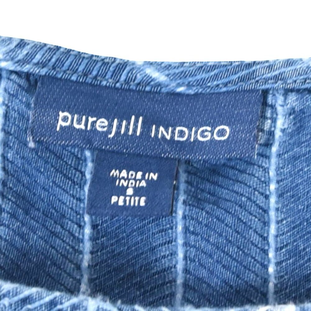 Pure Jill Indigo Dress S Petite Blue Striped Minimalist Chambray Denim Midi - Picture 4 of 10